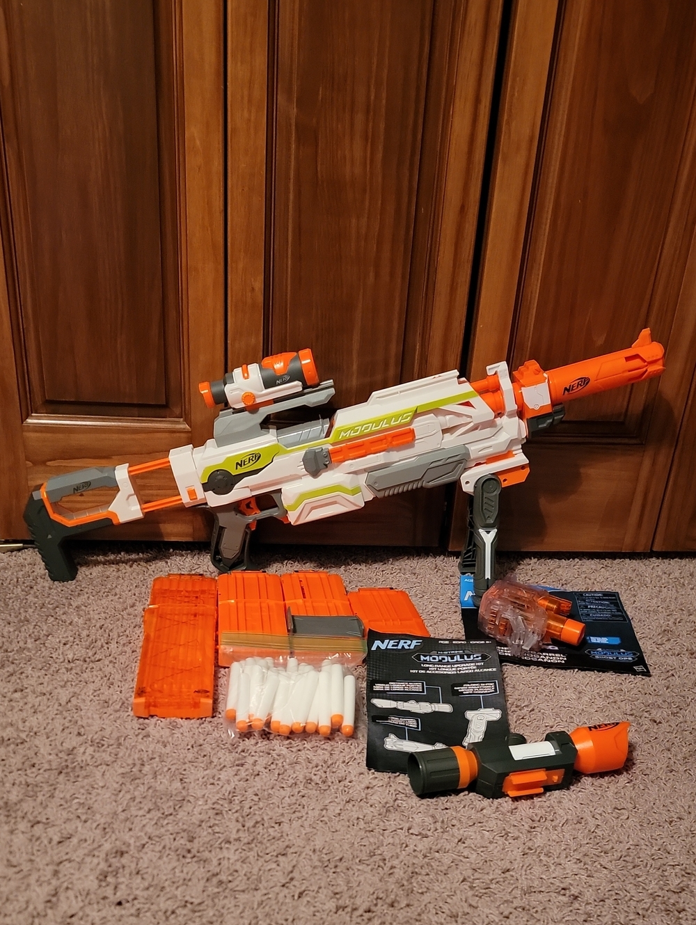 Nerf N-Strike Modulus ECS-10. Long-range upgrade kit, Chronobarrel, 4 Mags
